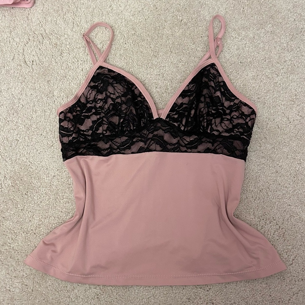 LAST CALL 🤍 black pink lace silk cami top